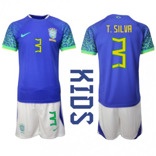 Dětský Fotbalový dres Brazílie Thiago Silva #3 MS 2022 Venkovní Krátký Rukáv (+ trenýrky)